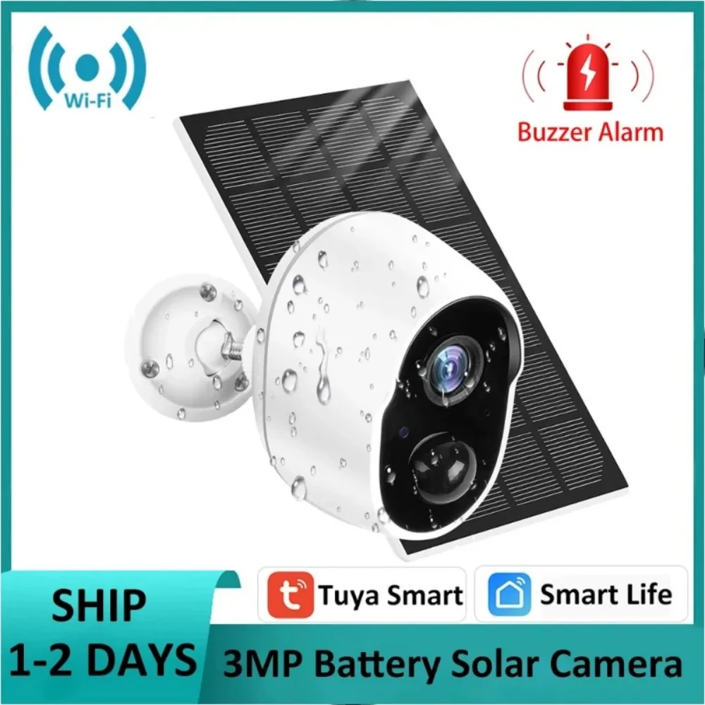 Caméra de surveillance extérieure Tuya Smart Home, caméra de vidéosurveillance sans fil, panneau solaire, protection de sécurité, Wi-Fi, batterie 128 mAh, 9000G, 3MP