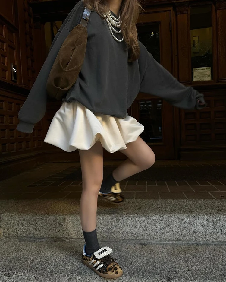 Lautaro Spring Summer Sweet Cute Soft Shiny Satin Mini Bud Skirt Women with Shorts High Waist Short Luxury Designer Clothes