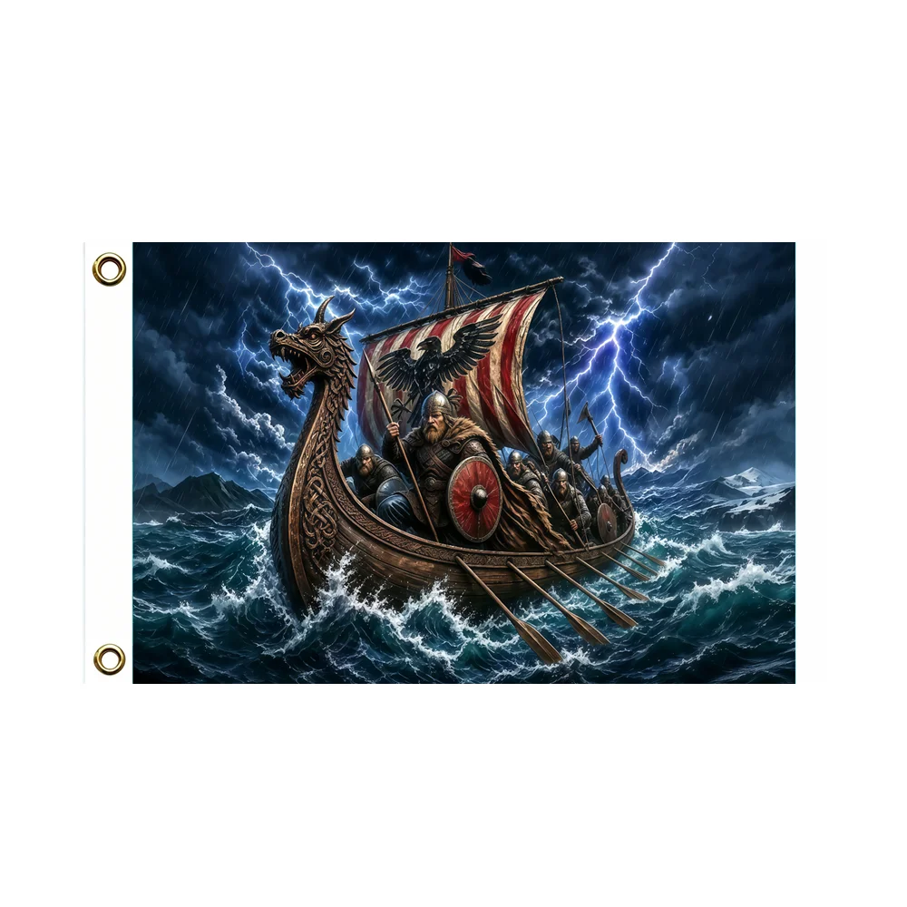 Viking Dragon Ship Warriors Flag 2x3ft 3x5ft Thunder Ocean Norse Banner Outdoor Home Garage Wall Hanging Decor