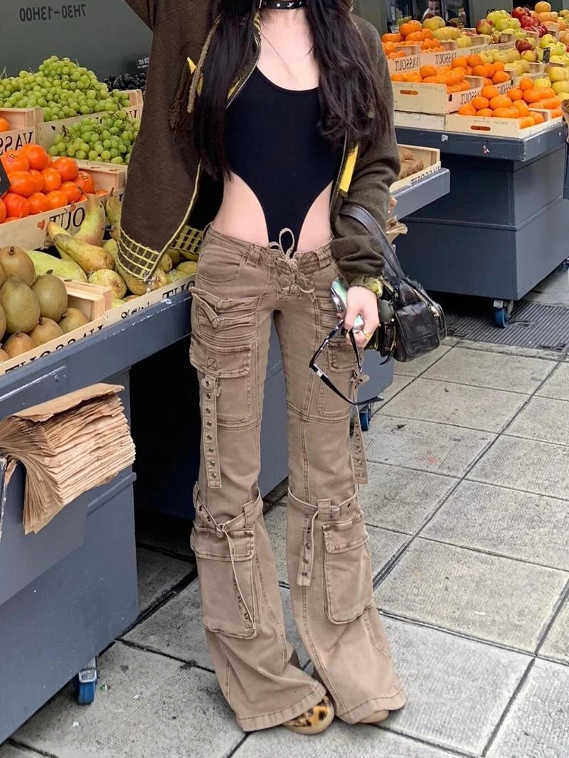 

Low Waist Bell Bot Workwear Pants Women's Retro American Sle Explosive Girl Subculture Summer Long Trousers