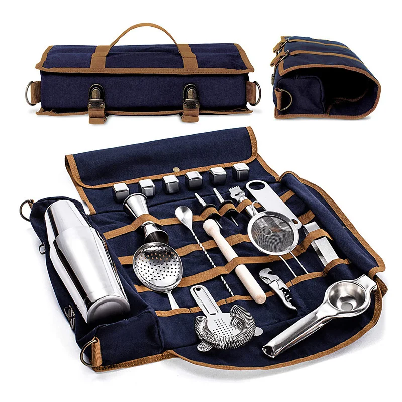 New Bar Bartender Carrying Bag Creative Bartender Canvas Toolkit Pack Bar Tool Bag Professional Cocktail Shaker Set Storage