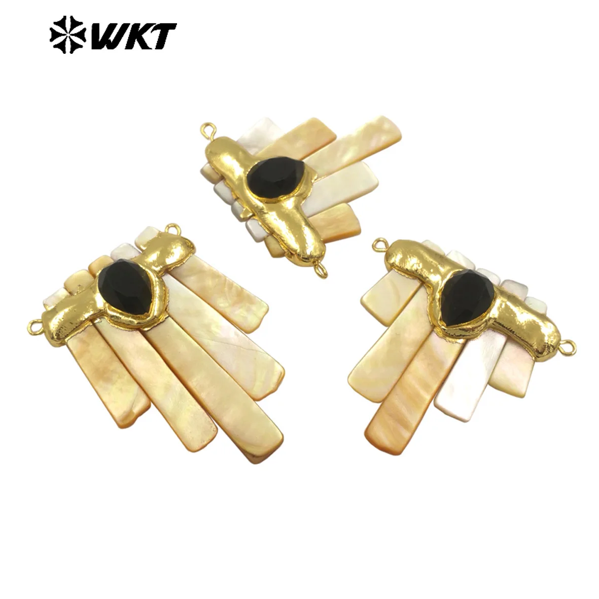 WT-JP412 Hot Sales Gold Electroplated Natural Shell Pendant With Double Hoops For Necklace Jewelry Making Rectangle Shape