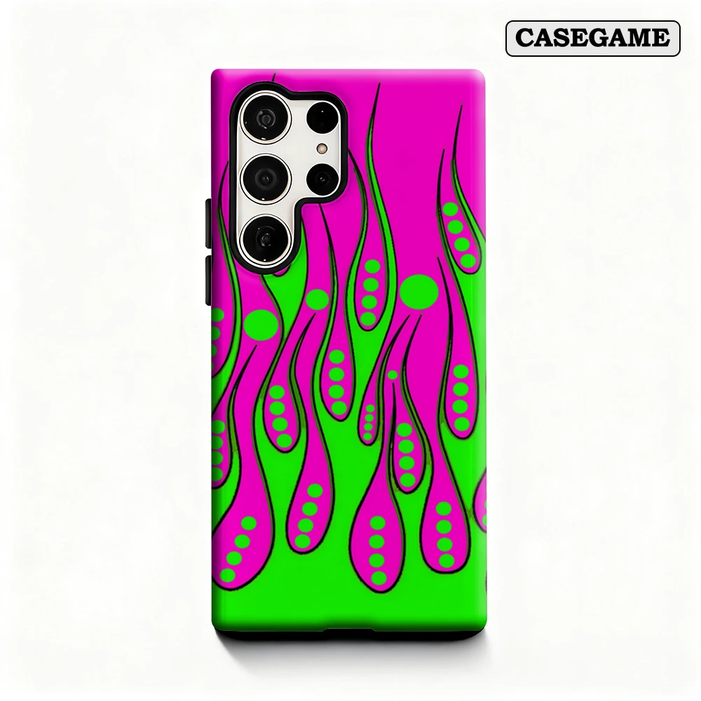 Neon Flames Phone Case for Samsung Galaxy S25 Ultra S24 S23 Ultra Plus Shockproof Double Layer Back Cover