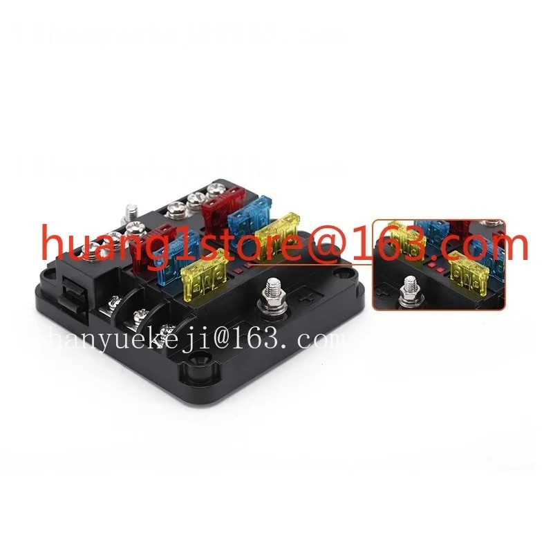 Car modification multi-way fuse box Independent positive and negative fuse box with LED indicator light 1 in 6 out insert type