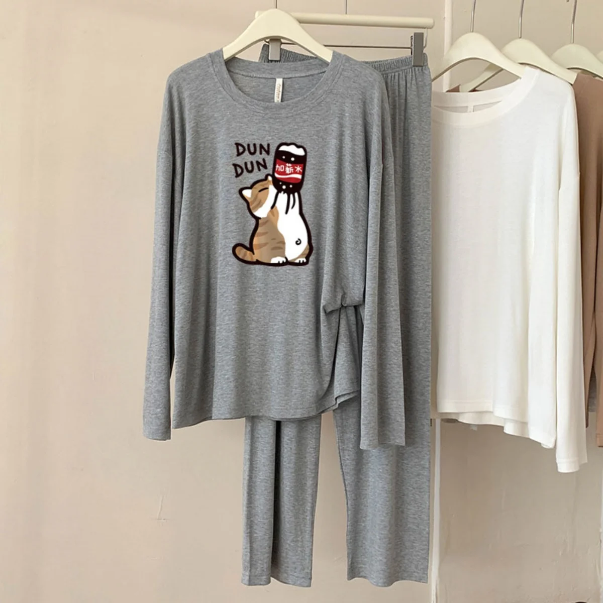 

A53 модальные пижамы женские весенне-осенние новые повседневные дышащие комплекты домашней одежды в клетку с круглым вырезом и длинными рукавами