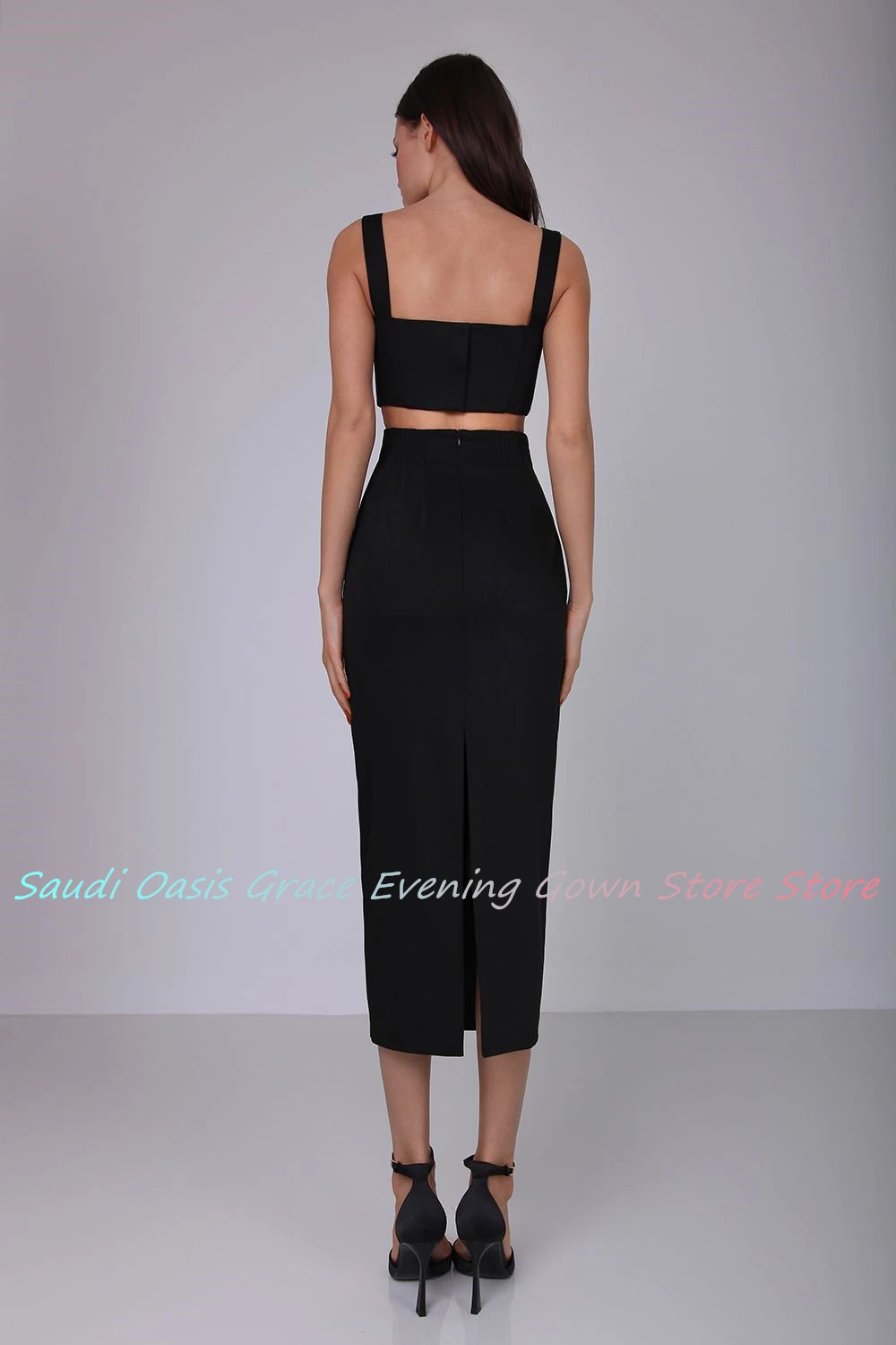 Temperament Jersey Straight Spaghetti Straps Evening Dress High Quality Tea Length Back Slit فساتين سهره نسائيه فخمة image 4