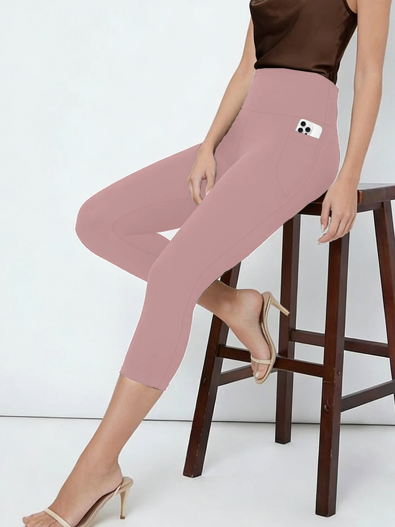 

Super Soft Pants for Women High Waisted Capri with Pockets Tummy Control No See Through Running