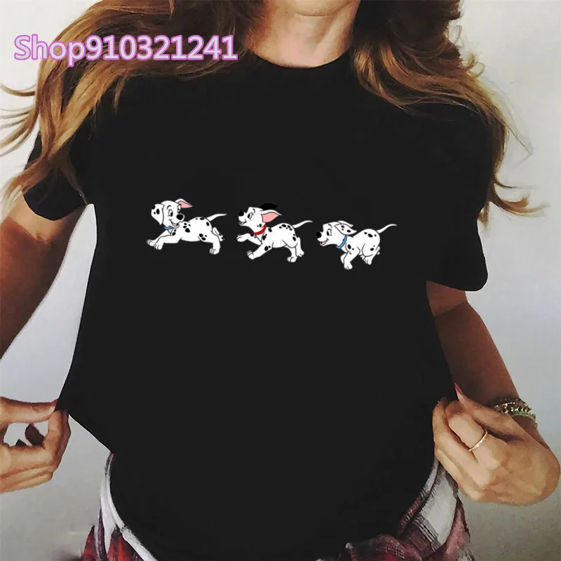 Cute Puppies T Shirt Women Funny Lady T-shirt Kawaii Girls Tshirt 101 Dalmatians Cartoon Graphic Tops Female Tee Shirt