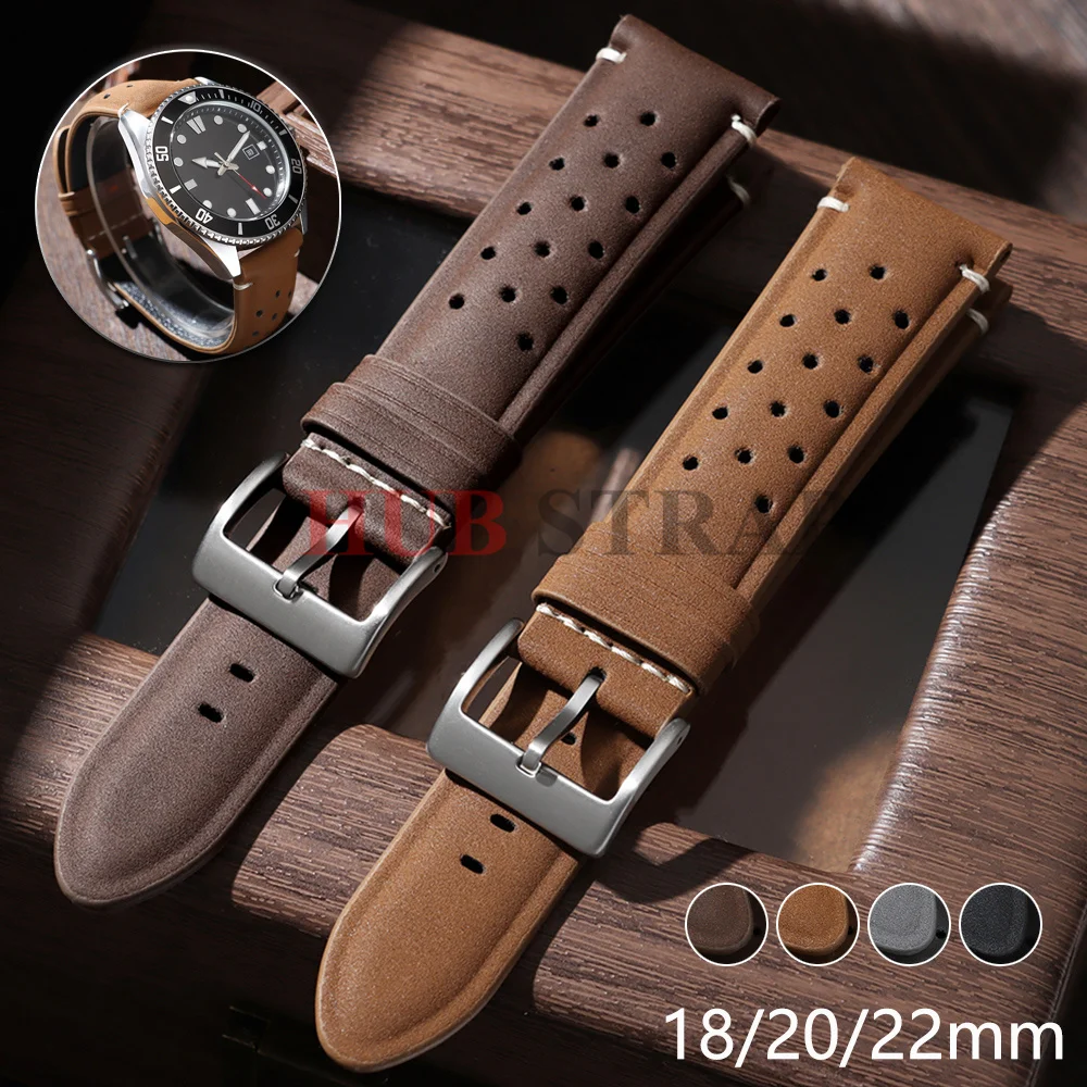 18mm 20mm 22mmBreathable Vintage Leather Strap Universal Men Women Cowhide WatchBand Business Bracelet Sport Wristbelt Accessory