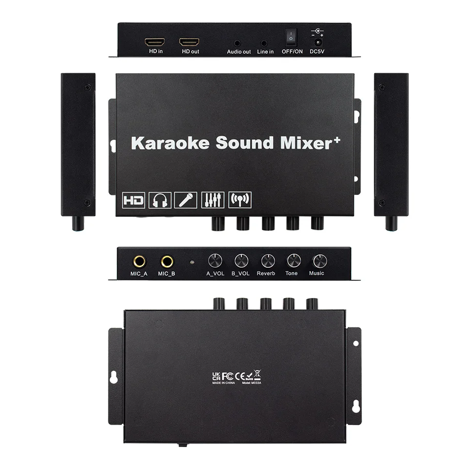 BT HD Karaoke Mixer Home Theater Dual Mic Microphone HDMI Audio Video for Home Theater TV Box Speaker and Party Karaoke System