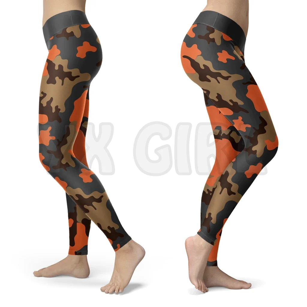 YX สาวสำหรับสาวการล่าสัตว์ Camo สีส้ม3D พิมพ์ Leggings เซ็กซี่ยืดหยุ่นหญิงผอม Leggings โกธิคโยคะ Leggings