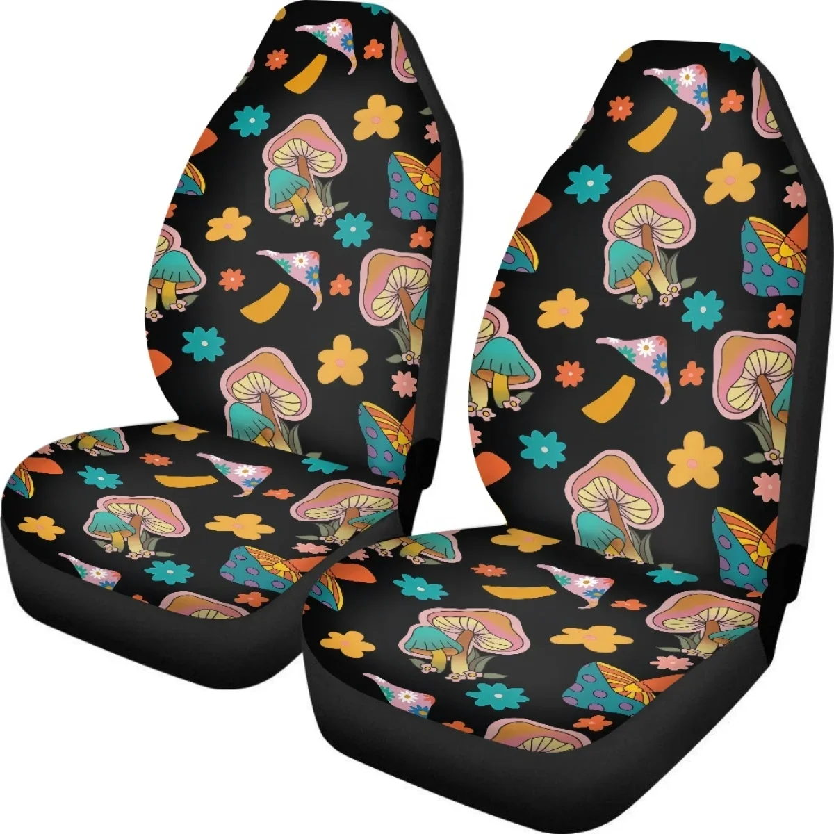 INSTANTARTS Fashion Mushroom and Floral Pattern Car Seat Covers for Front of 2,Vehicle Seat Protector Car Mat Fit Most Cars 2023