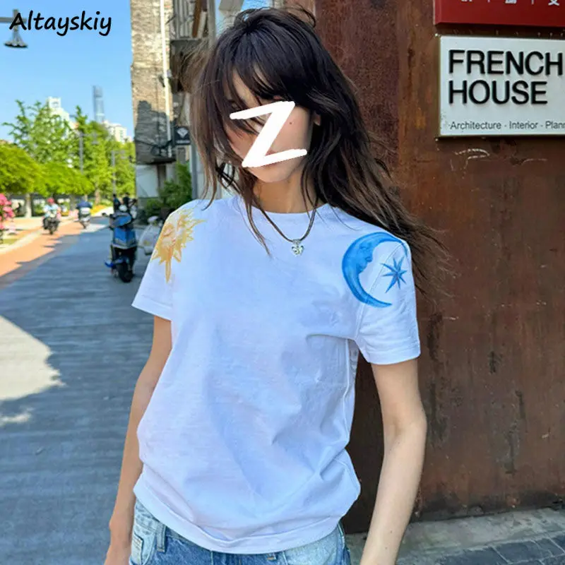 T-shirts Women Personality Printed Short Sleeve Summer American Style Streetwear Chic Aesthetic Retro Ins All-match Spicy Girls