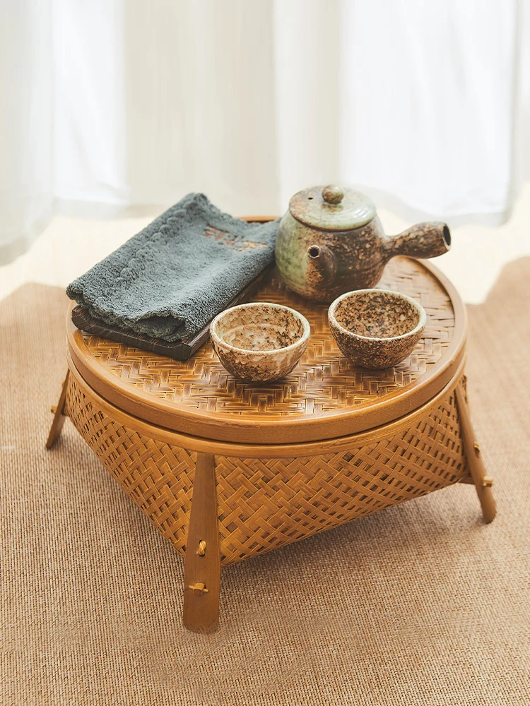 

Household Bamboo Storage Basket Desktop Tea Set Storage Basket Handmade Bamboo Plaited Articles