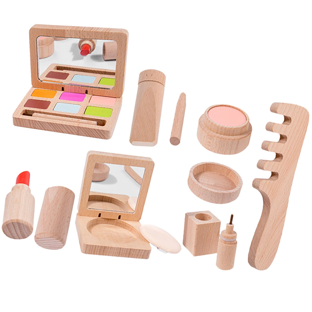 

1 set Wooden Makeup Toys Kids Pretend Beauty Kit Playset Girls Realistic Salon Set Cosmetics Toy Christmas Birthday Gift