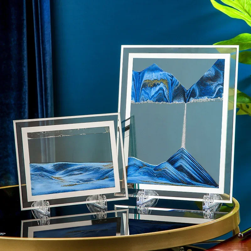 Square Sandscape Moving sand Art Picture 3D Deep Sea Hourglass in Motion Quicksand Craft Flowing Sand Painting Home Decor Gift
