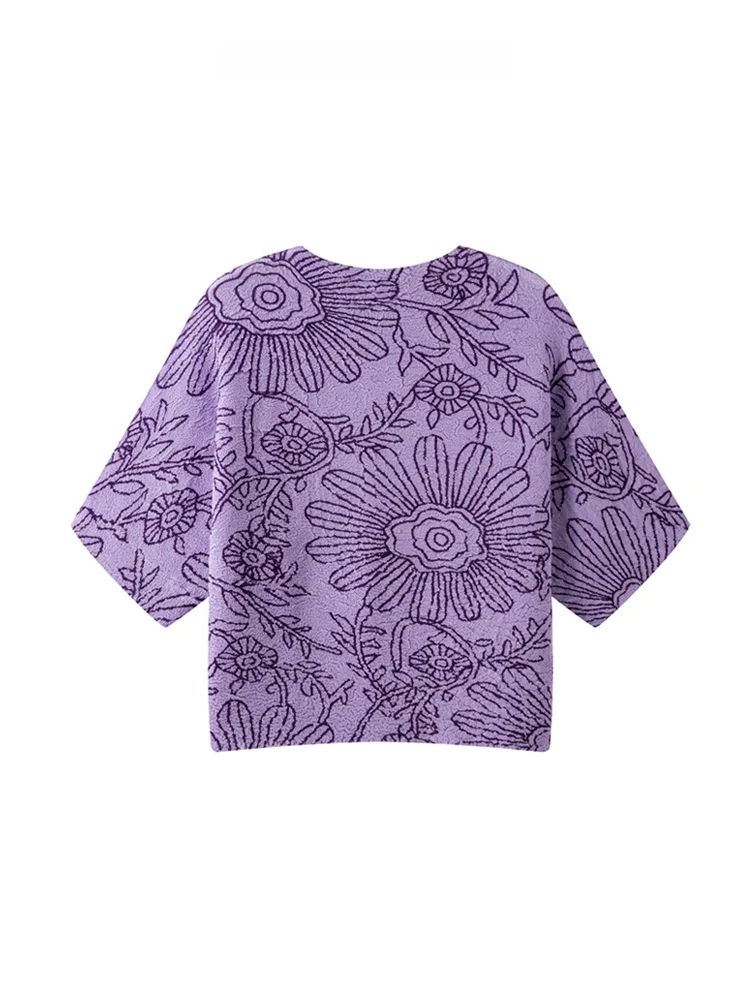 

Элегантная женская летняя футболка с коротким рукавом и круглым вырезом, с объемной вышивкой, свободного кроя, с рукавами «летучая мышь», модный повседневный стиль