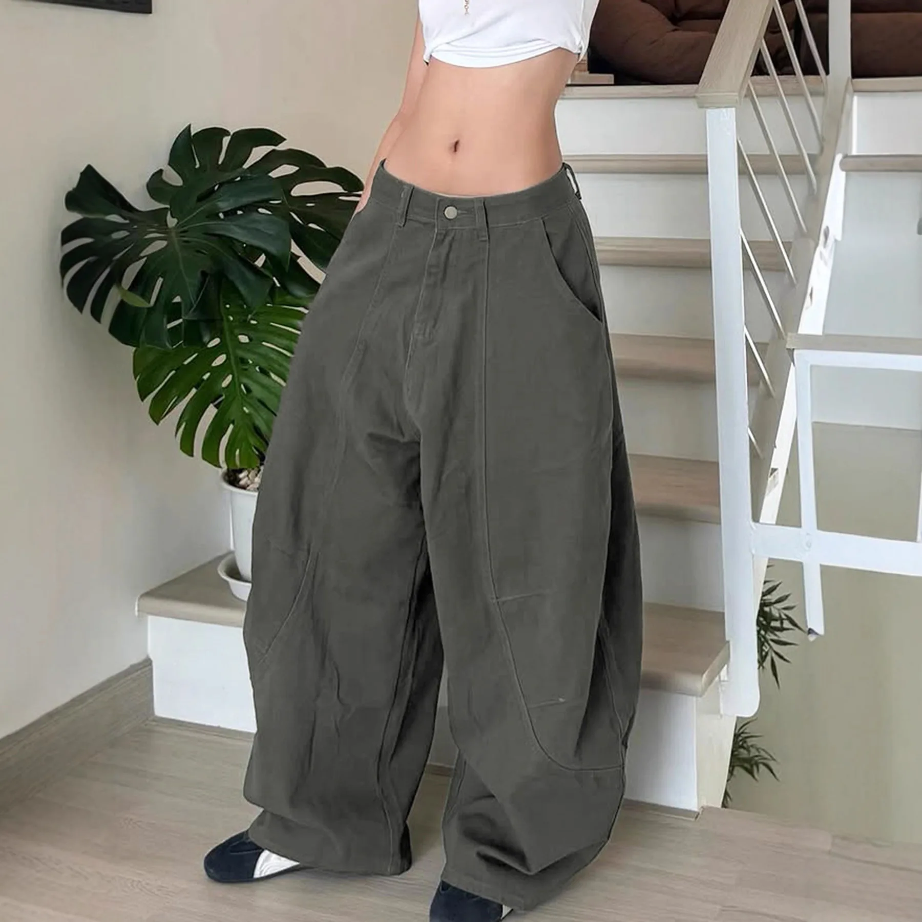 Zeyla Pantaloni cargo streetwear, jeans larghi da donna a vita alta con drappeggio dimagrante, pantaloni casual da strega alla moda Y2K Essential