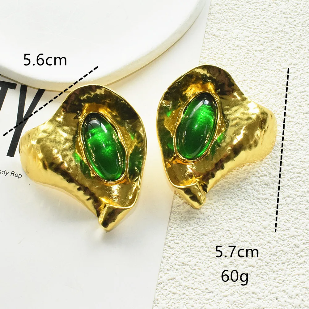Übertriebene Metalllegierung mit großem Stein, geometrische baumelnde Ohrringe für Frauen, Modeschmuck, Persönlichkeit, Statement-Accessoires – Detail 5