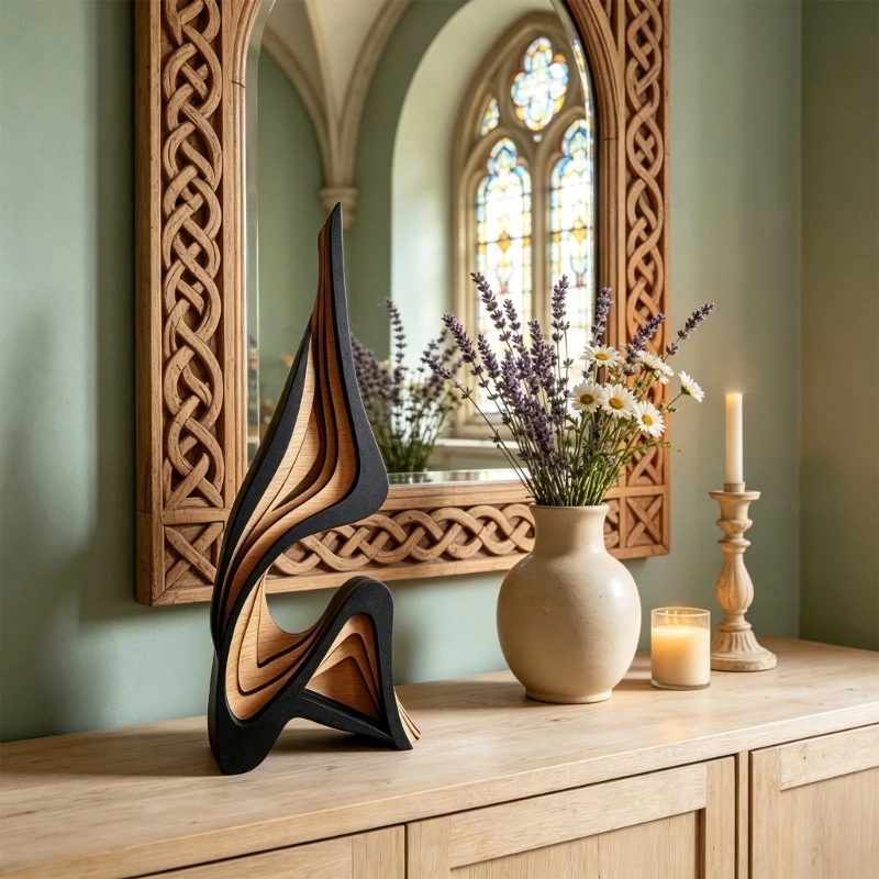 E8BD Shelf Decors Sculpture, Freestanding Abstract Curved Art Mountain Ornament for Tabletop, Entryway Stand, Mantels