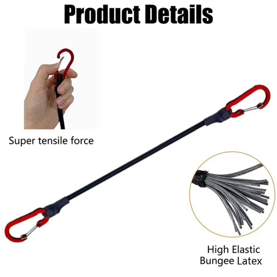 60-120cm 8mm Packing Ropes Outdoor Elastic Bungee Cords with Red Hooks Stretch Lightweight for Bikes Car Luggage Roof Rack Strap