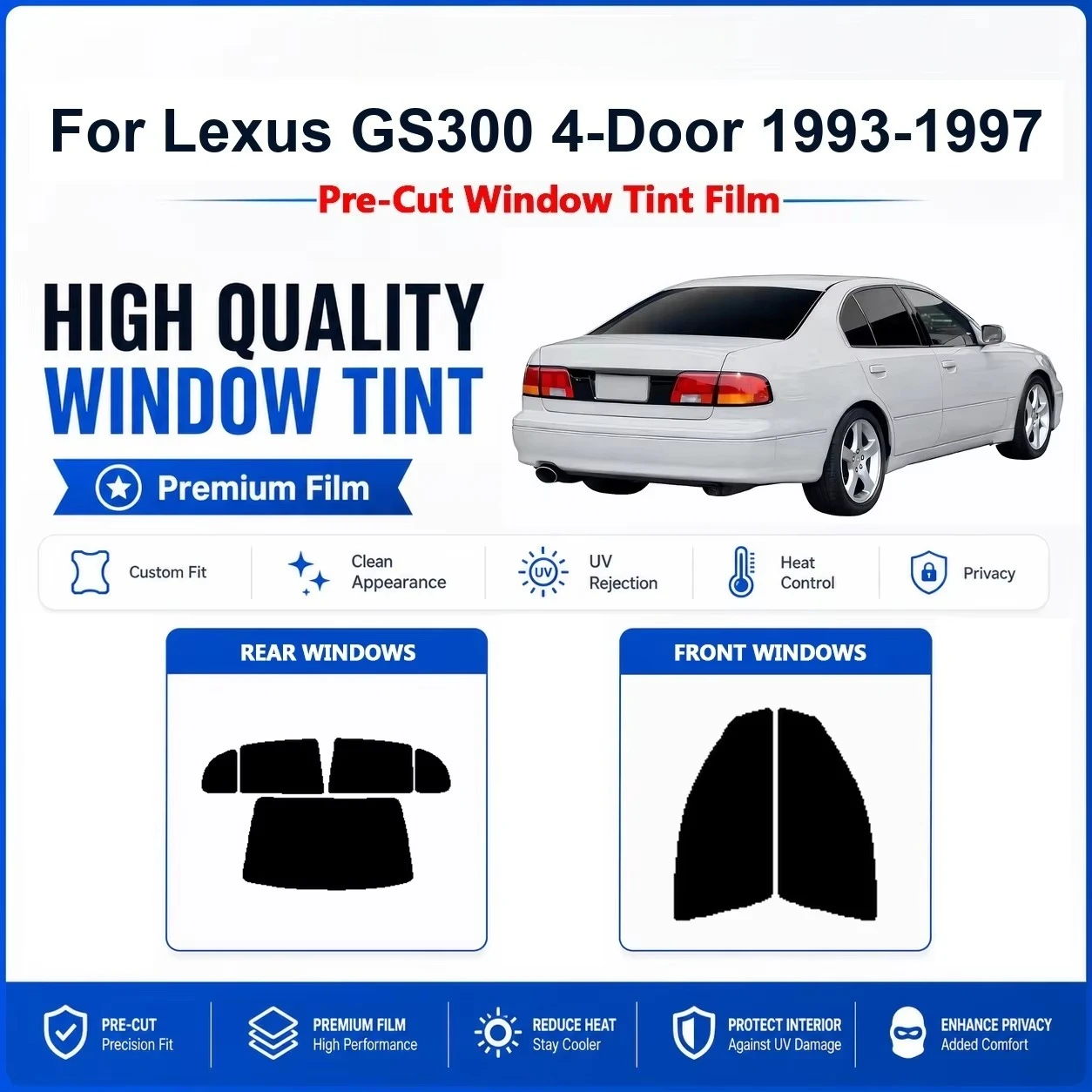 Premium Pre-Cut Privacy Window Tint for Lexus GS300 4-Door 1993-1997, Front & Rear Windows, Blocks UV Rays & Reduces Heat car
