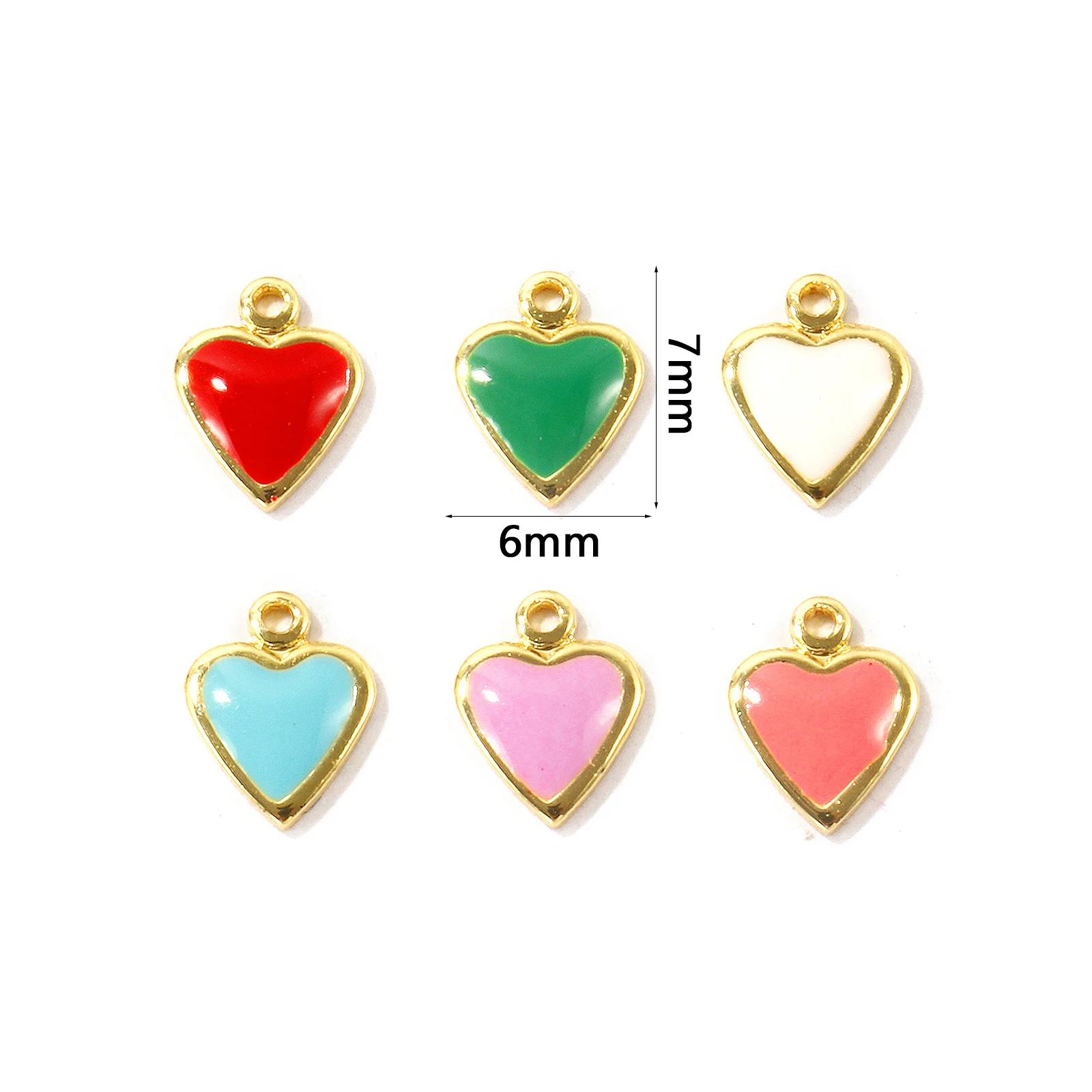 10pcs Brass Charms Gold Plated Valentine's Day Mini Heart Multicolor Enamel Heart Pendants DIY Necklace Earring Jewelry 7mmx6mm
