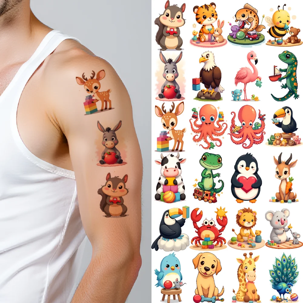 

28 шт., временные татуировки, наклейки с животными, милые наклейки с героями мультфильмов, временные татуировки, наклейки для рук, щек