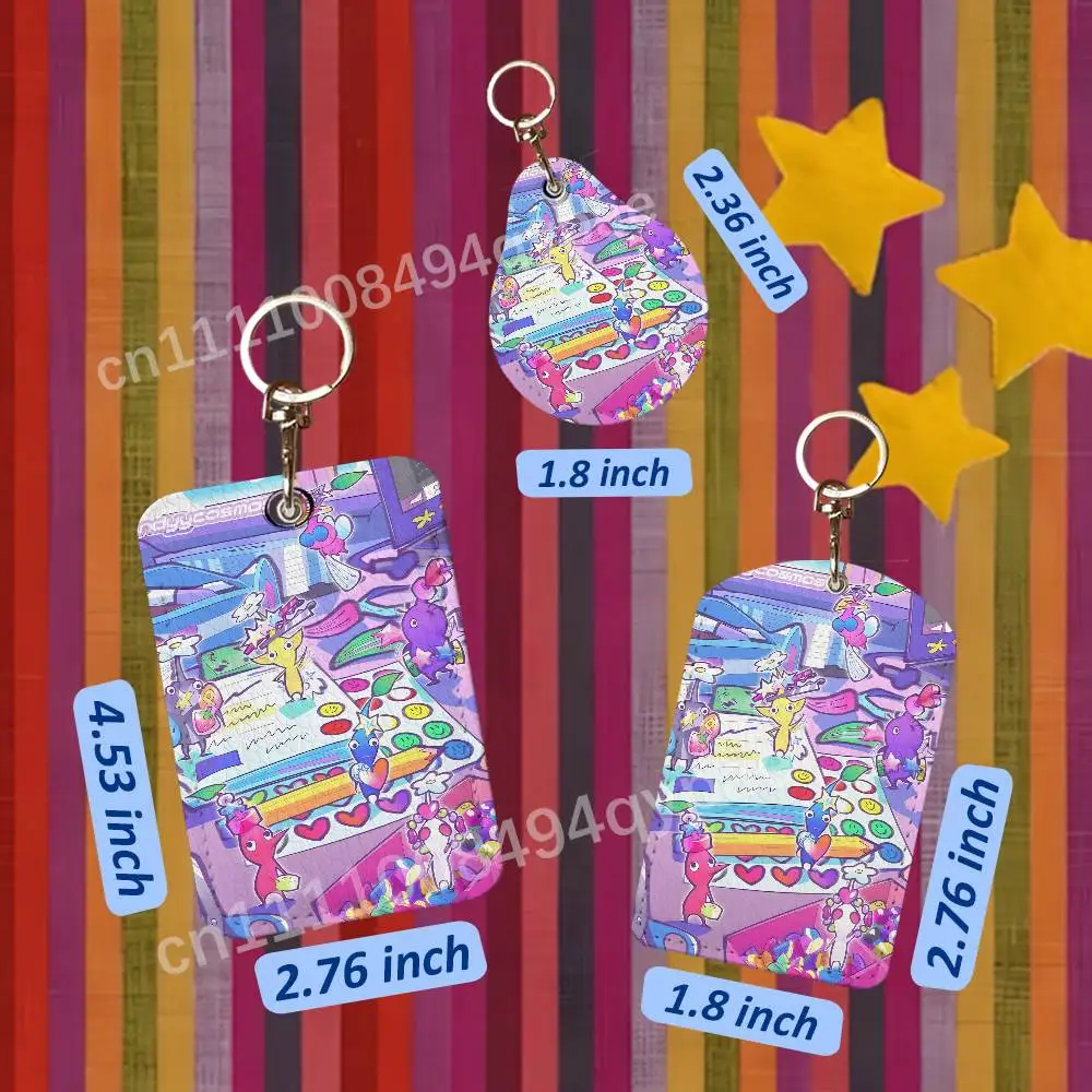 P-Pikmin Bloom 1PCS Leather Card Holder Keychain Door Lock Access Tags ID Card Case Access Card Bag Key Tag Ring view 4