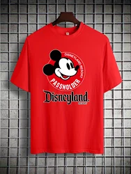 Vibrant Cartoon Mickey Head Disneyland Circle Logo Knit T-Shirt - Soft Cotton Regular Fit Short Sleeve Slight Stretch