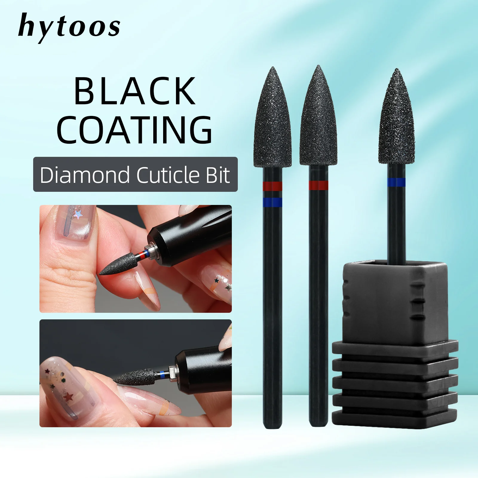 HYTOOS Large Cone Black Diamond Nail Drill Bits Pro Dead Skin Cleaner Cuticle Clean Russian Prep Tool for Manicure Technician