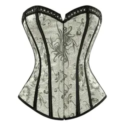 Gothic Corset Top Women Front Busk Vintage Floral Push Up Boned Overbust Corsets and Bustiers Gothique Korsett Burlesque Costume