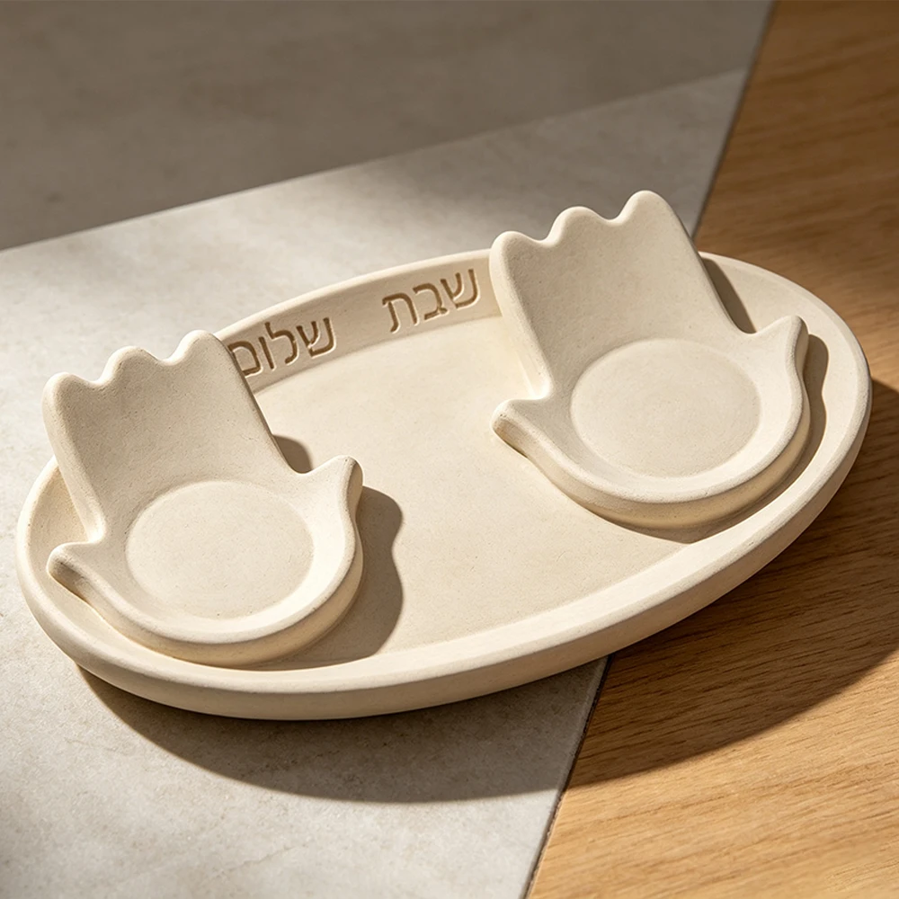 A set Jewish Shabbat Hamsa Candlestick Silicone Mold with plate, DIY Plaster Mould for Handmade Judaica Shabbat Gift