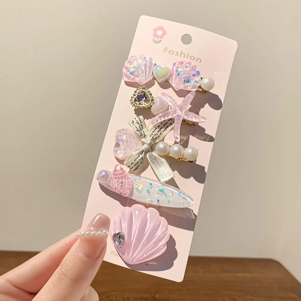 5 Buah/Set Jepit Rambut Kerang Bintang Laut Lucu Jepit Rambut Seri Mutiara Laut Hadiah Jepit Rambut Flash Halus Aksesori Rambut