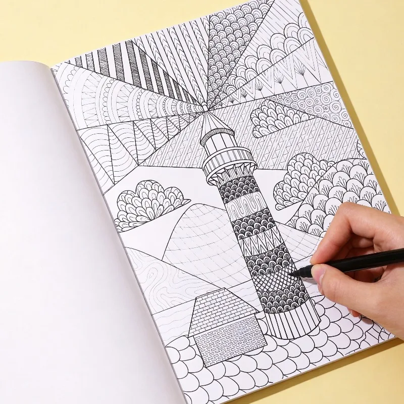 A Stress Relieving Mandala Coloring Book, A Flower, Animal, Landscape, Ocean Line Draft Coloring Book, 24 Different Patterns