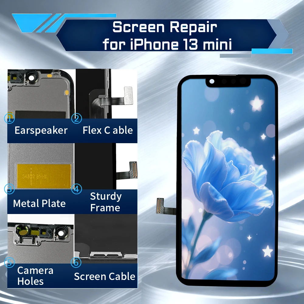 Pantalla OLED de 5.4 pulgadas A2628 A2481 para iPhone 13 Mini, ensamblaje de digitalizador de pantalla táctil 3D para reemplazo de pantalla de iPhone 13 Mini