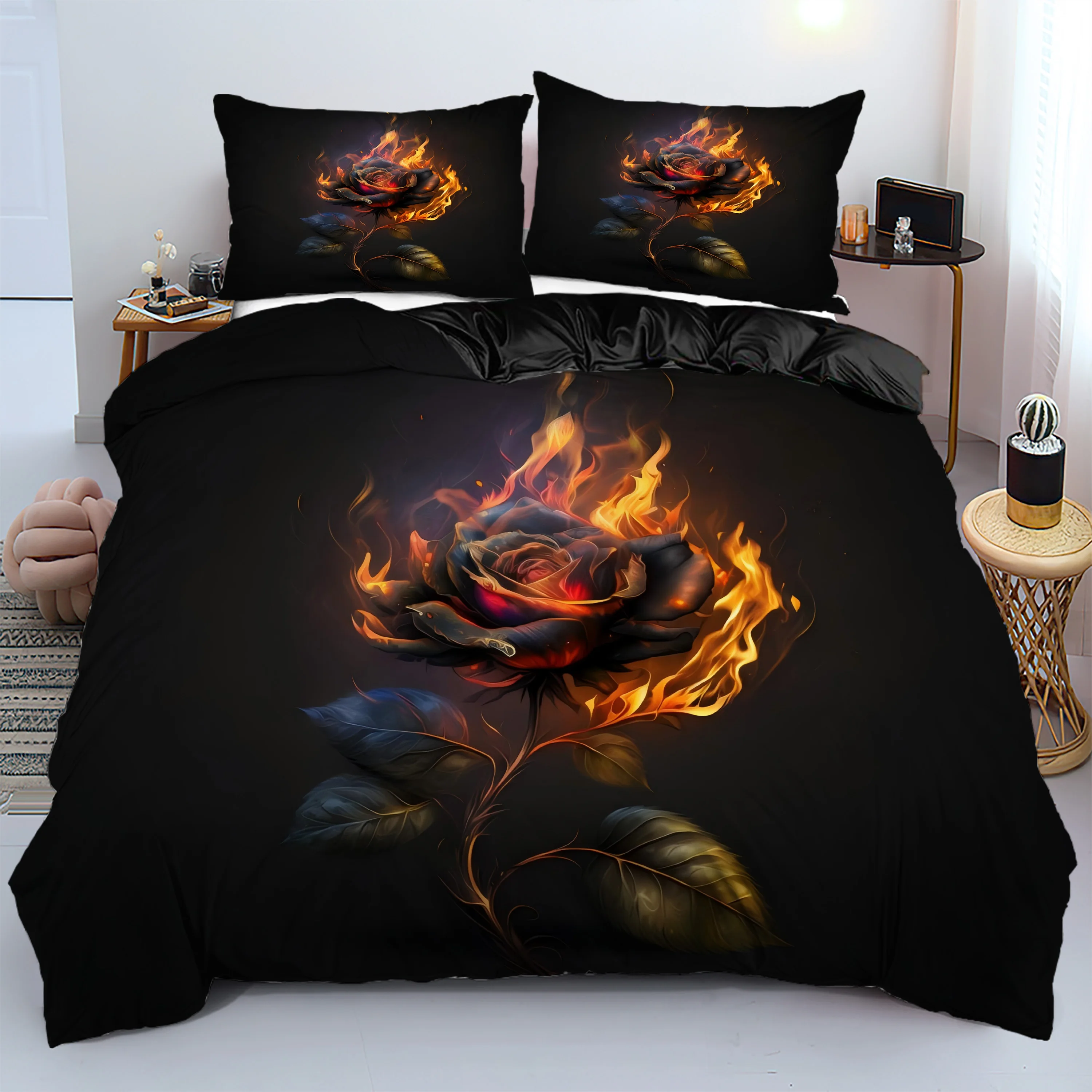 

Burning Rose Pattern Printed Quilt cover artistic style soft comfortable Bedding set Luxury Home Textiles Duvet Cover Pillowcase