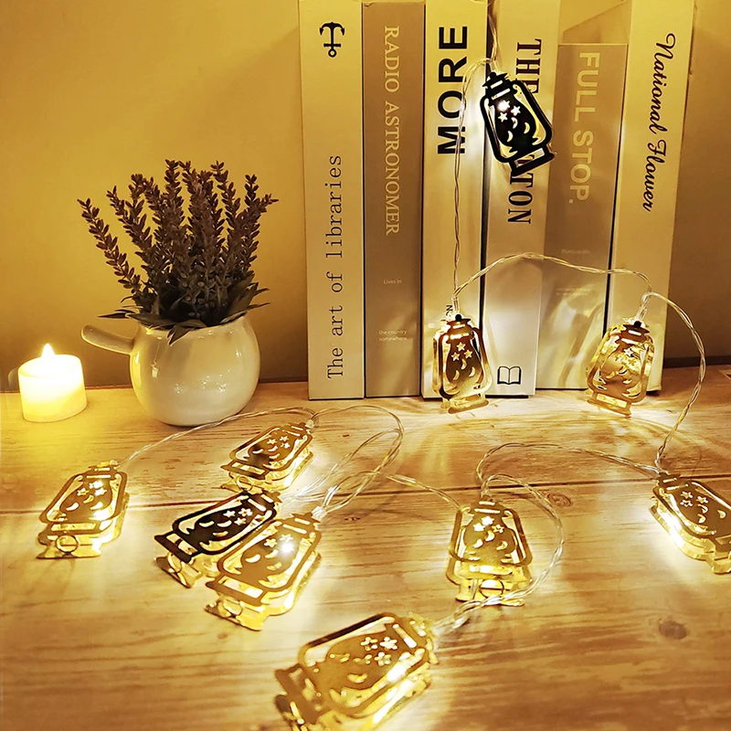 Ramadan Fairy String Lights, 1.5m 10 leds Moon Star lampada a lanterna a cherosene, a batteria per la decorazione domestica all'aperto Ramadan