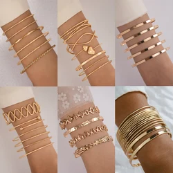 Tocona 14pcs/sets Trendy Gold Color Bracelets for Women Charming Alloy Metal Bangle Party Jewelry Bohemian Jewelry Gift 15165