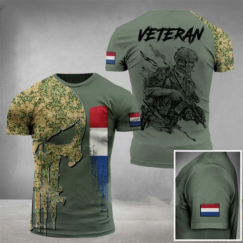 Camiseta de camuflaje de la bandera de Francia para hombres, Tops de combate de veterano del ejército, emblema 3D, fanáticos del ejército, soldados impresos de camuflaje, camiseta de manga corta