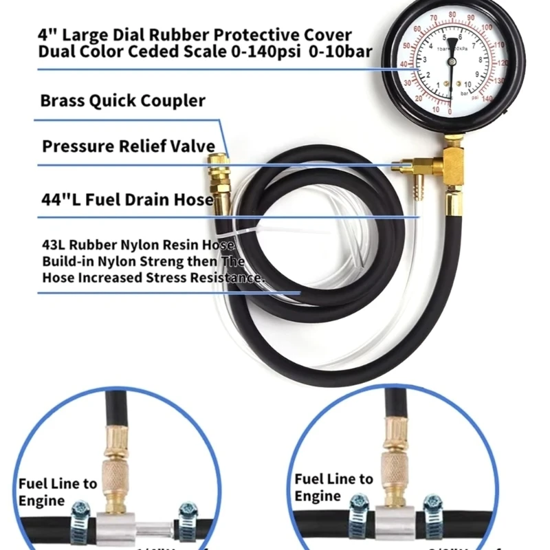 High Accuracy Pressure Tester 0 to 140 Complete System Diagnostic for Cars Trucks & Motorcycles