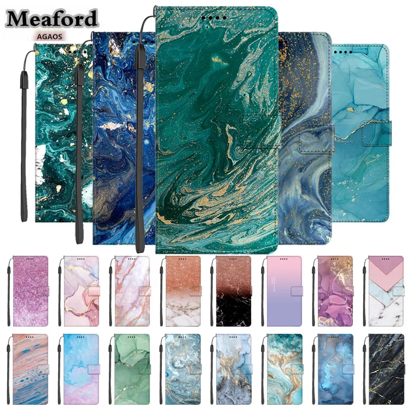 Leather Case for Huawei Mate 60 Flip Wallet Phone Cover for Funda Mate 50 mate 60pro Marble Printed Shield Magnetic Book Wallet