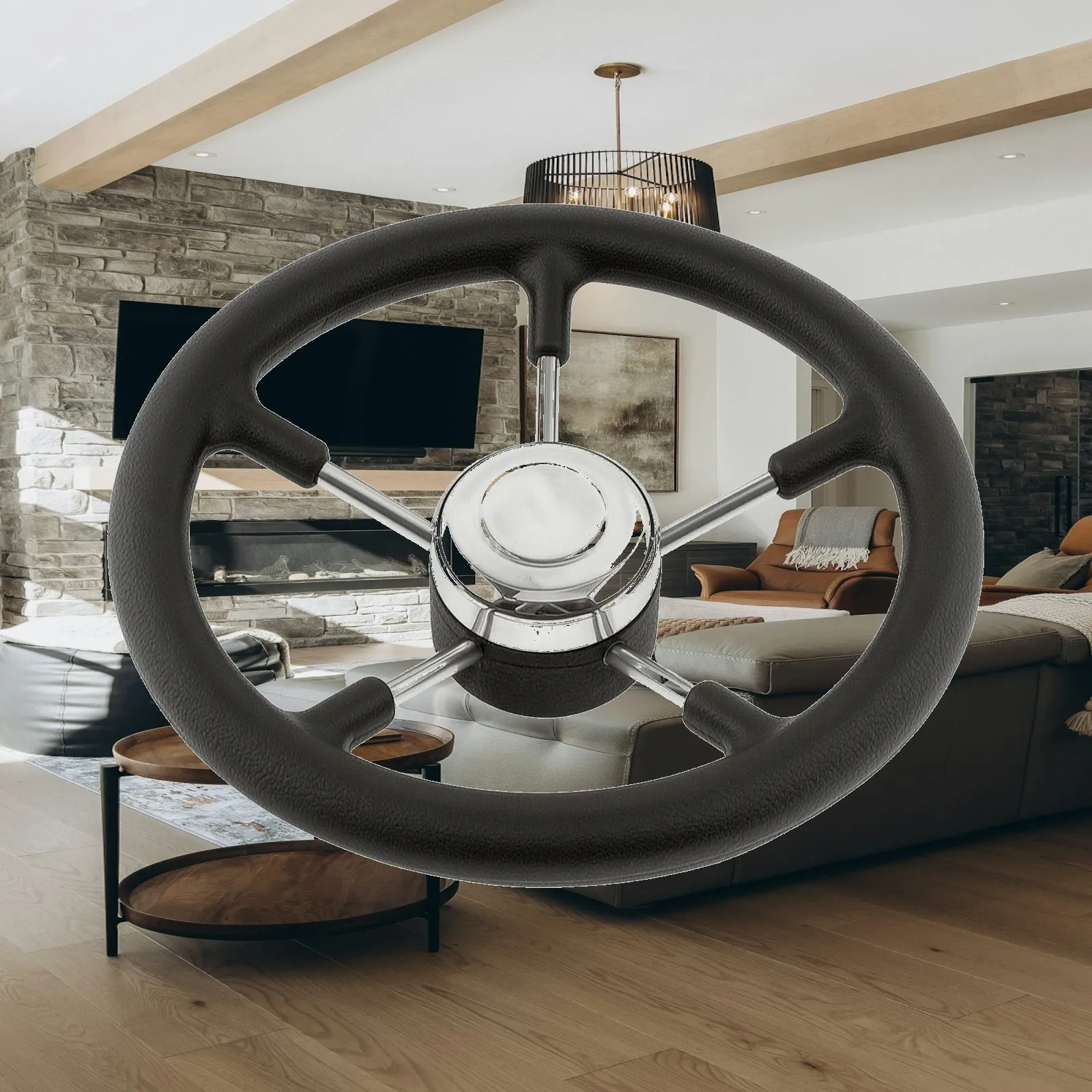 Steering Wheel for Boats with Non Slip Surface Polished Spokes Marine Craft Control
