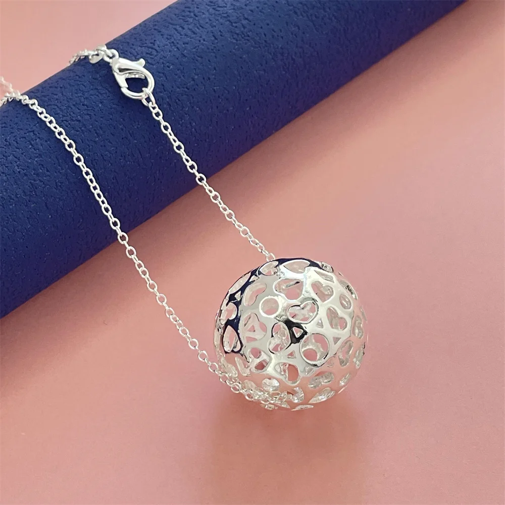 925 Silver Necklace Hollow Ball Pendant, Suitable For Women\'s Daily Wear