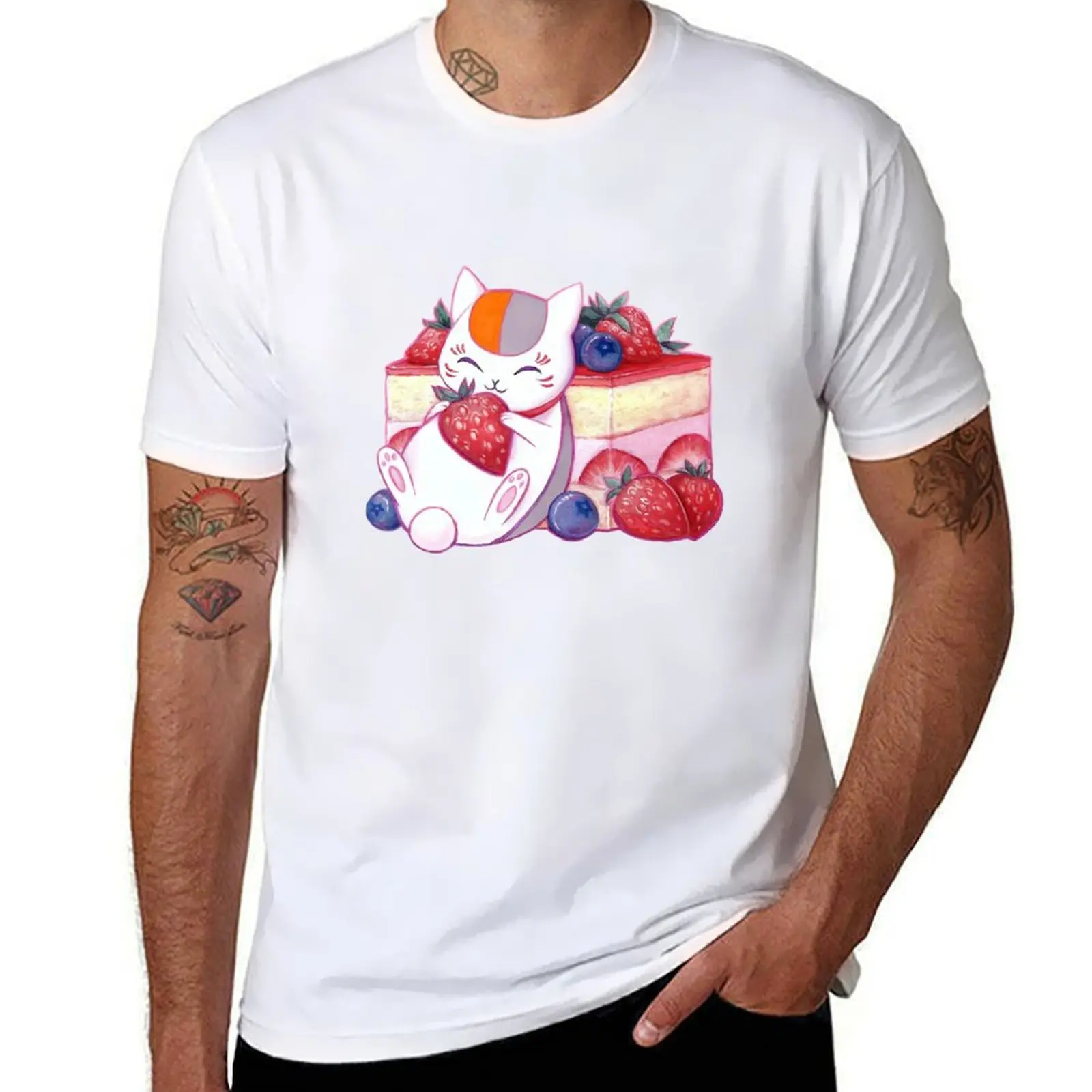 

Nyanko With strawberry T-Shirt man t shirt luxury t shirt custom print t shirts for man pack white T-shirt