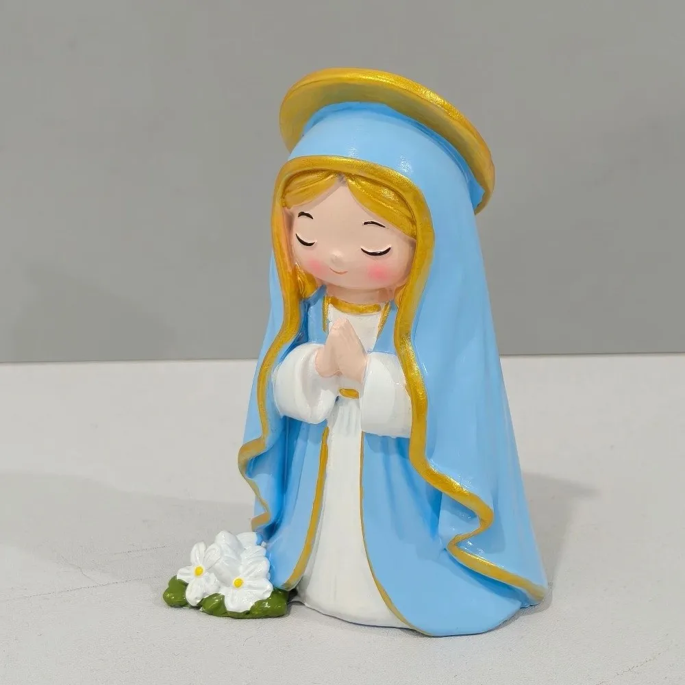Decoration Chibi Virgin Mary Statue Collectible Catholic Theme Virgin Mary Figurine Desktop Resin Religious Saint Figurine