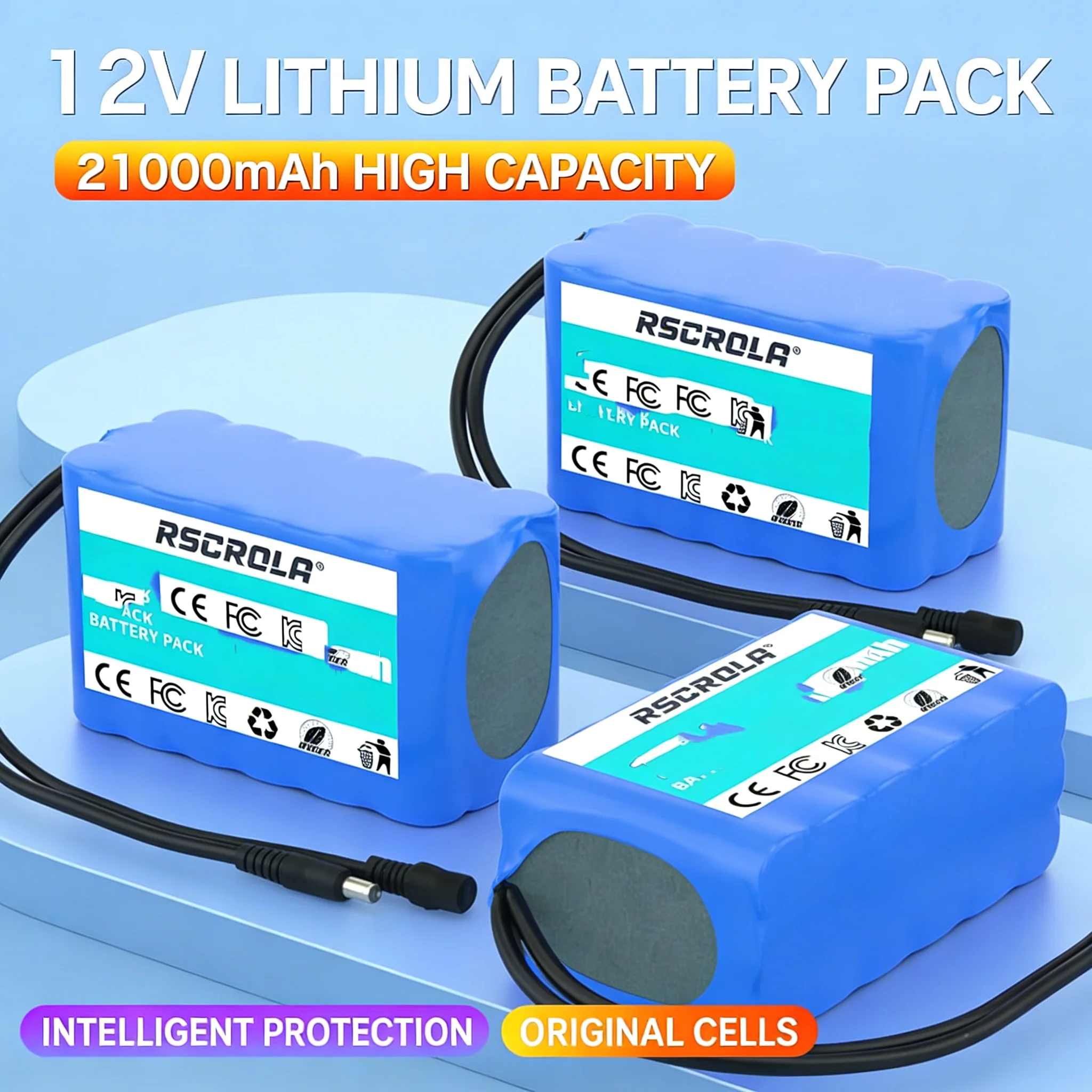 

12V 20Ah-50Ah Super Large Capacity Lithium Ion Battery Pack 3S5P 18650 with BMS And Charger Rechargeable DC12.6V for Electronics