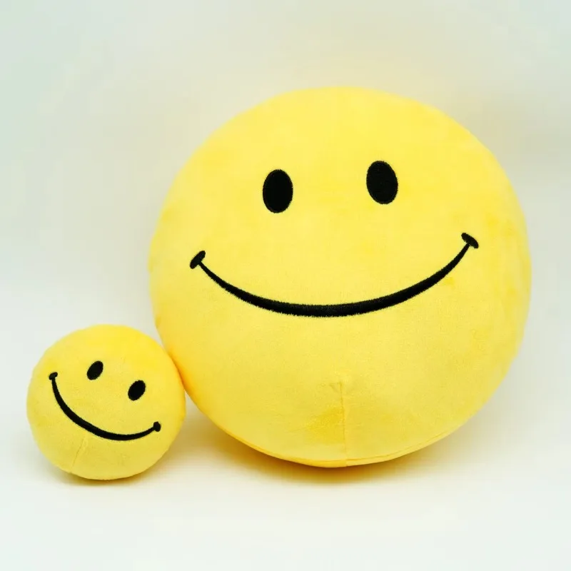 Yellow Round Creepy Smile Face Plush Ball Soft Fluffy Stuffed Stress Relief Toy Spooky Expression Toy Home Tabletop Decoration