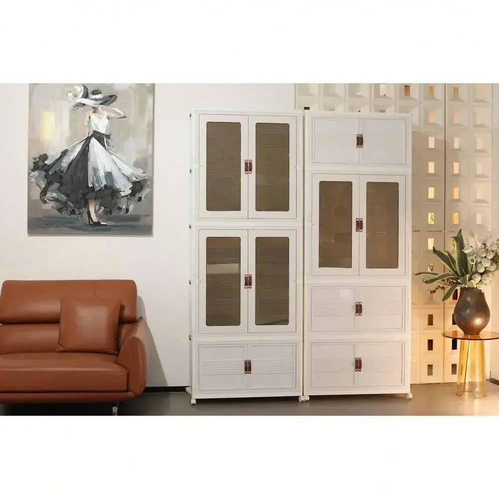 Mobile Storage Cabinet With 10 Hangers, 27.56 Freestanding Buffet Sideboard, MultiRoom Storage For Kitchen, Living Room, Office