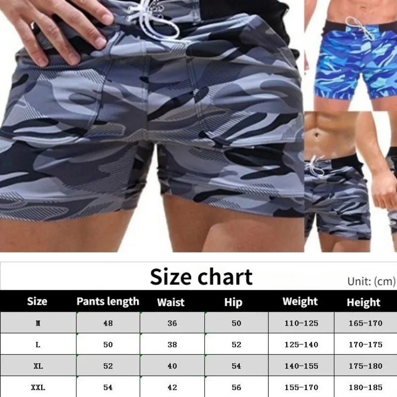 Summer Mens Swimwear Basic Shorts Swimming Trunk Surf Camo Beach Shorts with Pockets Men Handsome Swimwear